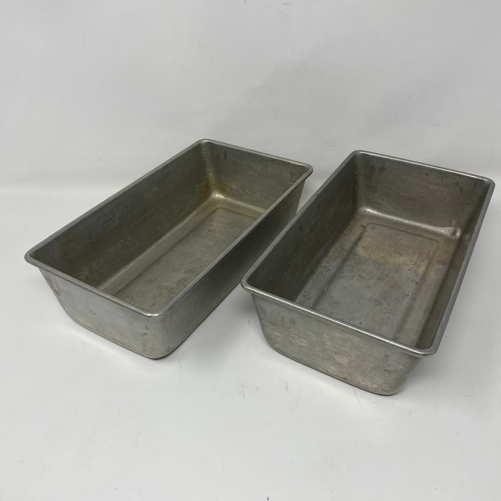 Vtg 70s Set of 2 Beacon Ware 9.5x5.5x3 Loaf Pan Silver Aluminum H209 Made in USA